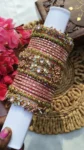 Baby Pink & Pista Colour Stone Bangles Set