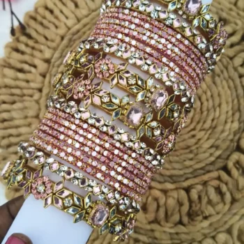 Baby Pink Stone Glass Mixed Bangles Set