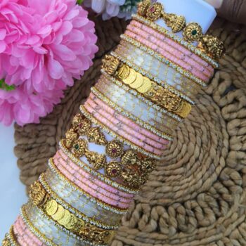 Baby Pink & White Lakshmi Bangles Set