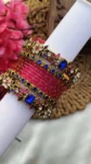Blue & Rani PinkColour Stone Bangles Set