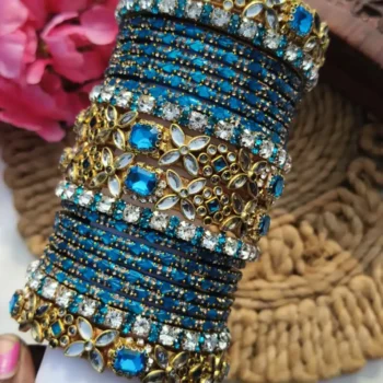 Dark Sky Blue Colour Stone Bangles Set