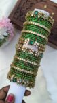 Green Stone Glass Bangles Mixed Set