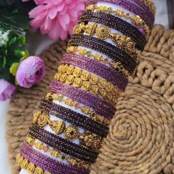 Lakshmi Coin Bangles Set Violet & Purple