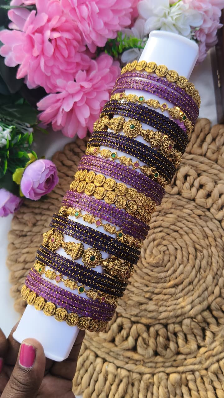 Lakshmi Coin Bangles Set Violet & Purple