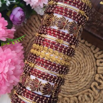 Lakshmi Coin & Lotus Maroon Bangles Set