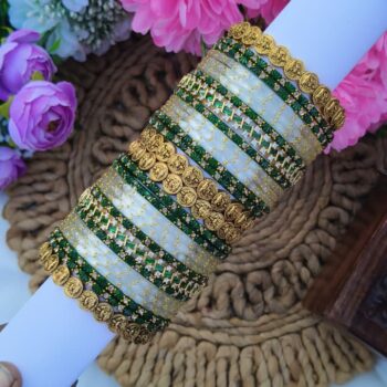 Lakshmi Coin With Crystal Glass Bangles Mixed