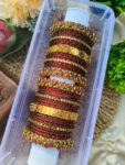 Lotus & Lakshmi Coin  Maroon Bangles Set