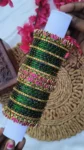 Lotus Rani Pink & Dark Green Bangles Set