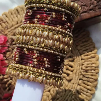 Maroon Lotus Bangles Set