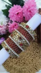 Maroon Stone & Louts Glass Bangles Set