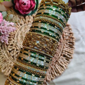 Small Radha Krishna Green With White Bangles Set