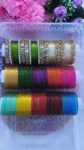White & Gold side bangles with 12Colour Glass Bangles Set