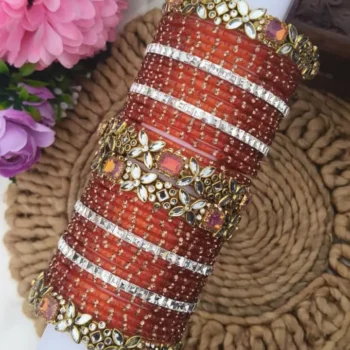 Orange Stone Glass Bangles Mixed Bridal Set