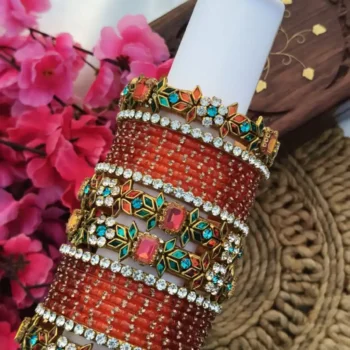 Orange Stone Glass Mixed Bangles